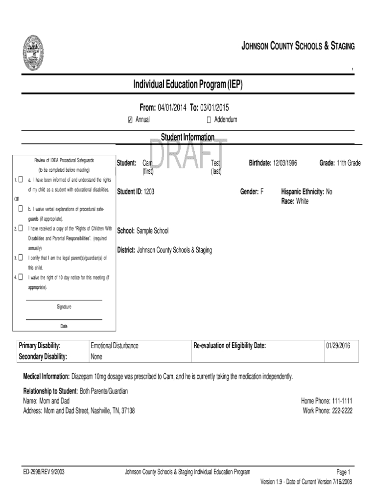 Blank Iep Template