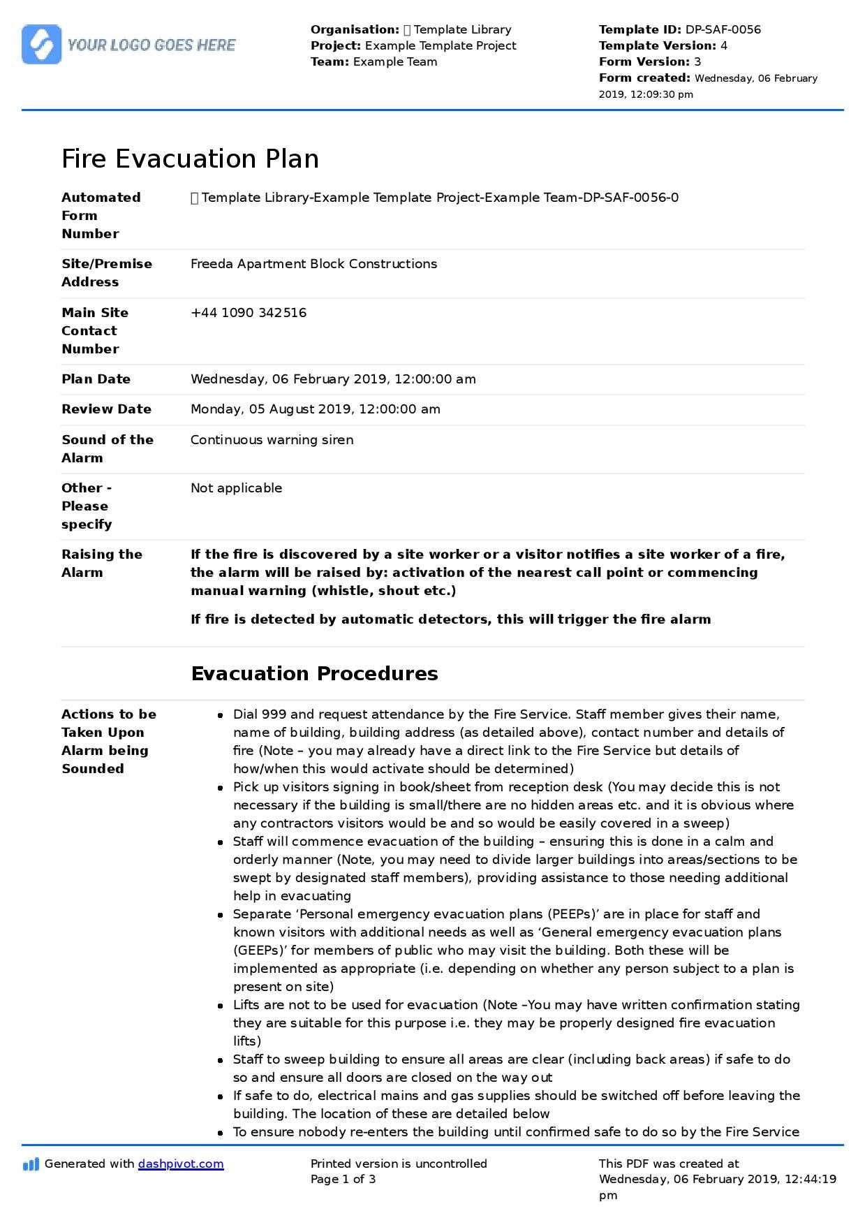 Fire Evacuation Plan Template – Free And Customisable Template Throughout Emergency Drill Report Template