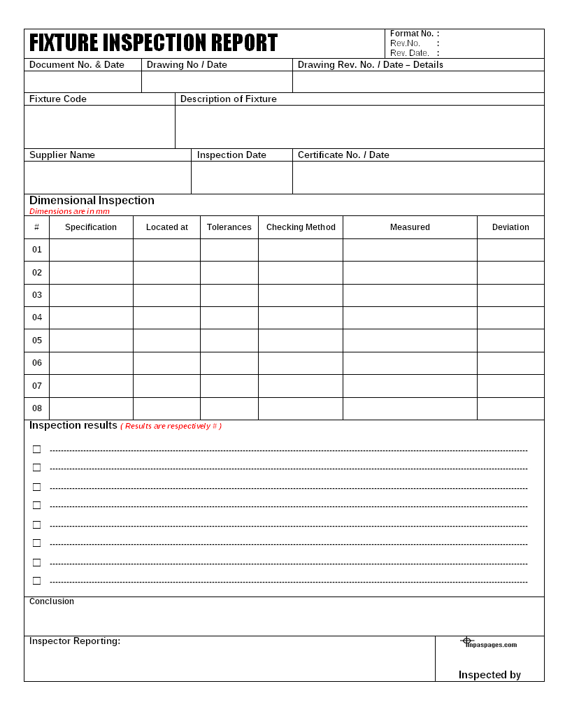 Fixture Inspection Documentation For Engineering - With Engineering Inspection Report Template