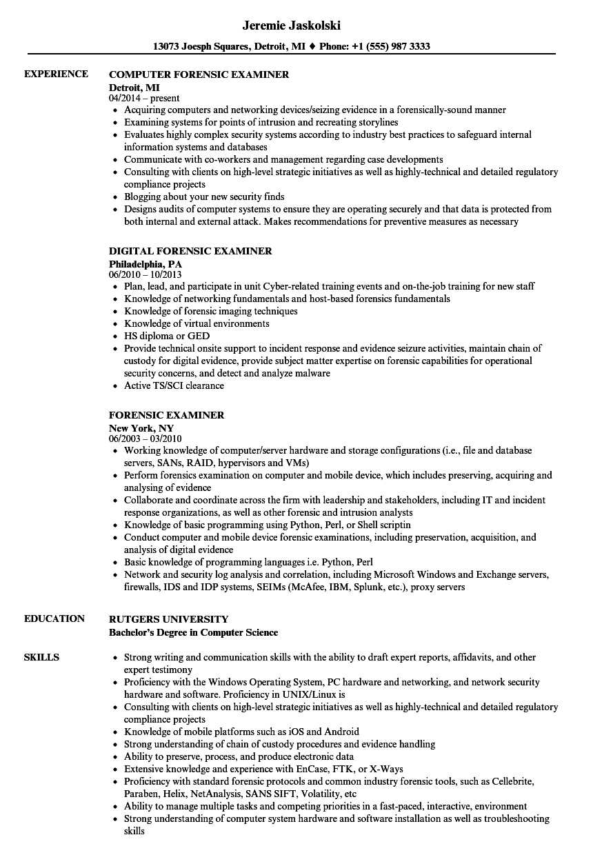 Forensic Examiner Resume Samples | Velvet Jobs Regarding Forensic Report Template
