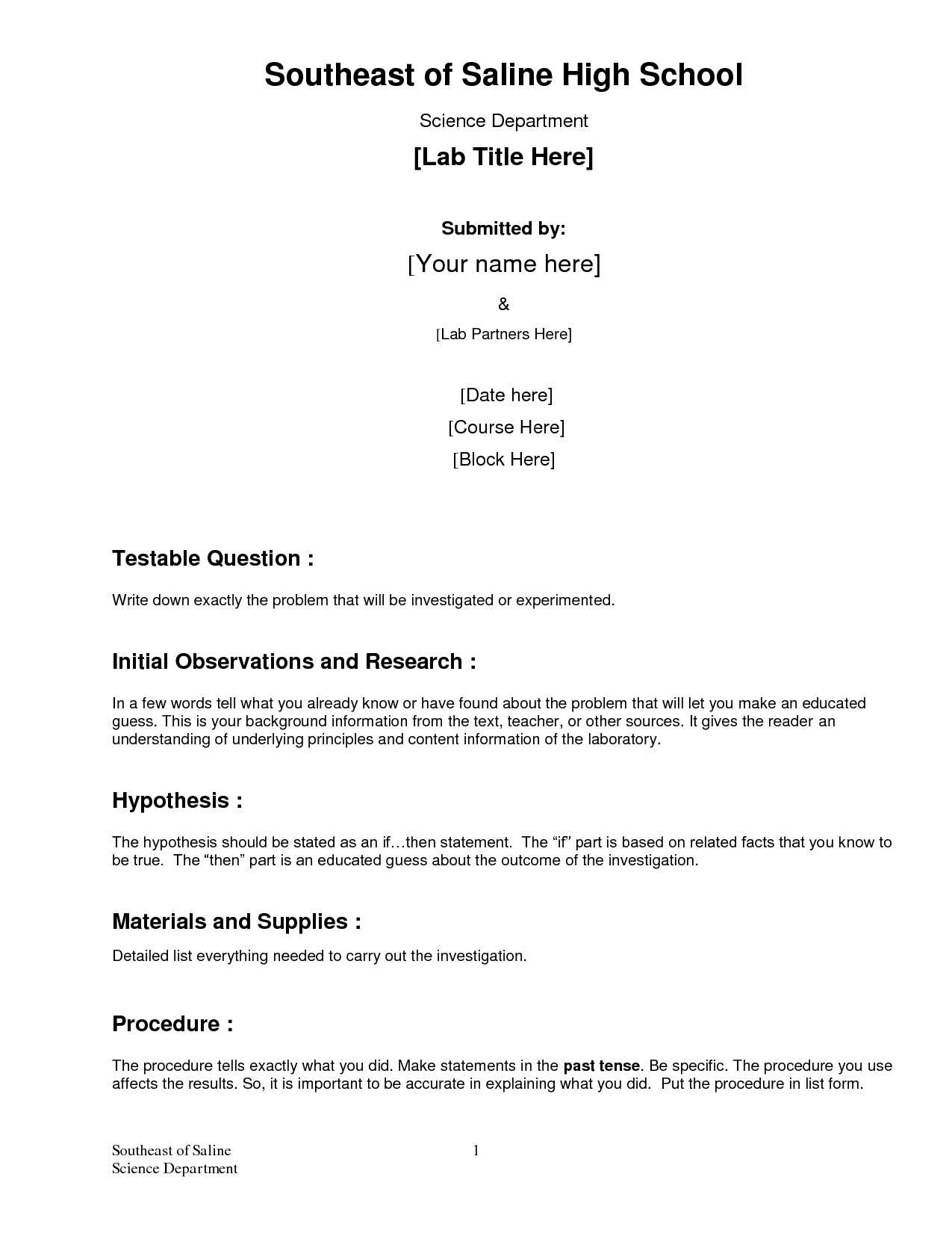 Formal Lab Report Template : Biological Science Picture For Science Lab Report Template