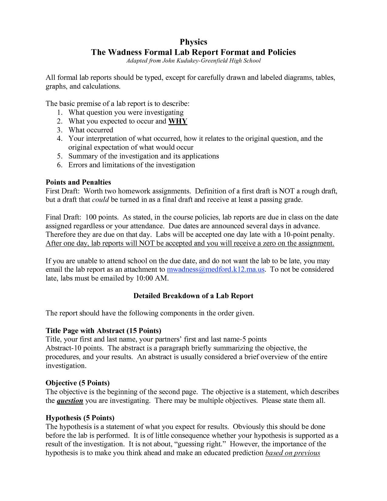 Formal Lab Report Template Physics : Biological Science For Formal Lab Report Template