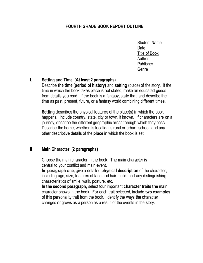 Fourth Grade Book Report Outline Regarding Book Report Template 4Th Grade