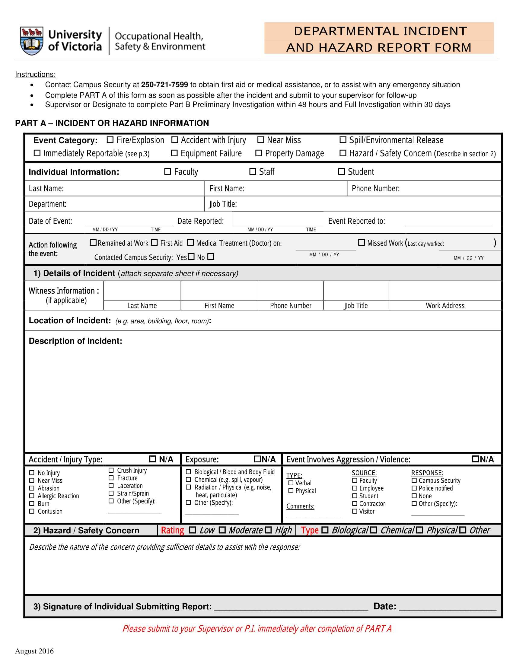 Free 13+ Hazard Report Forms In Ms Word | Pdf Pertaining To Near Miss Incident Report Template