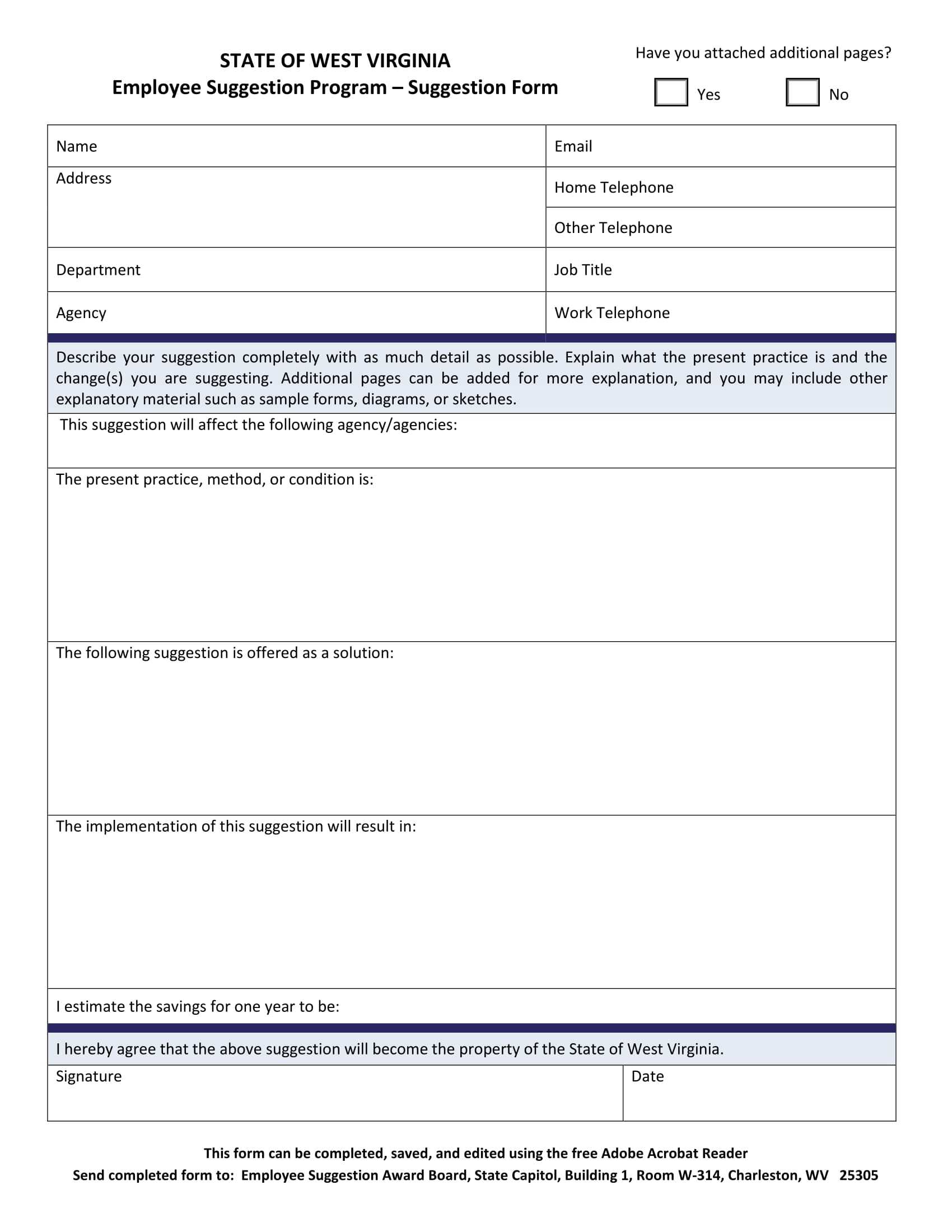 Free 14+ Employee Suggestion Forms In Ms Word | Excel | Pdf In Word Employee Suggestion Form Template