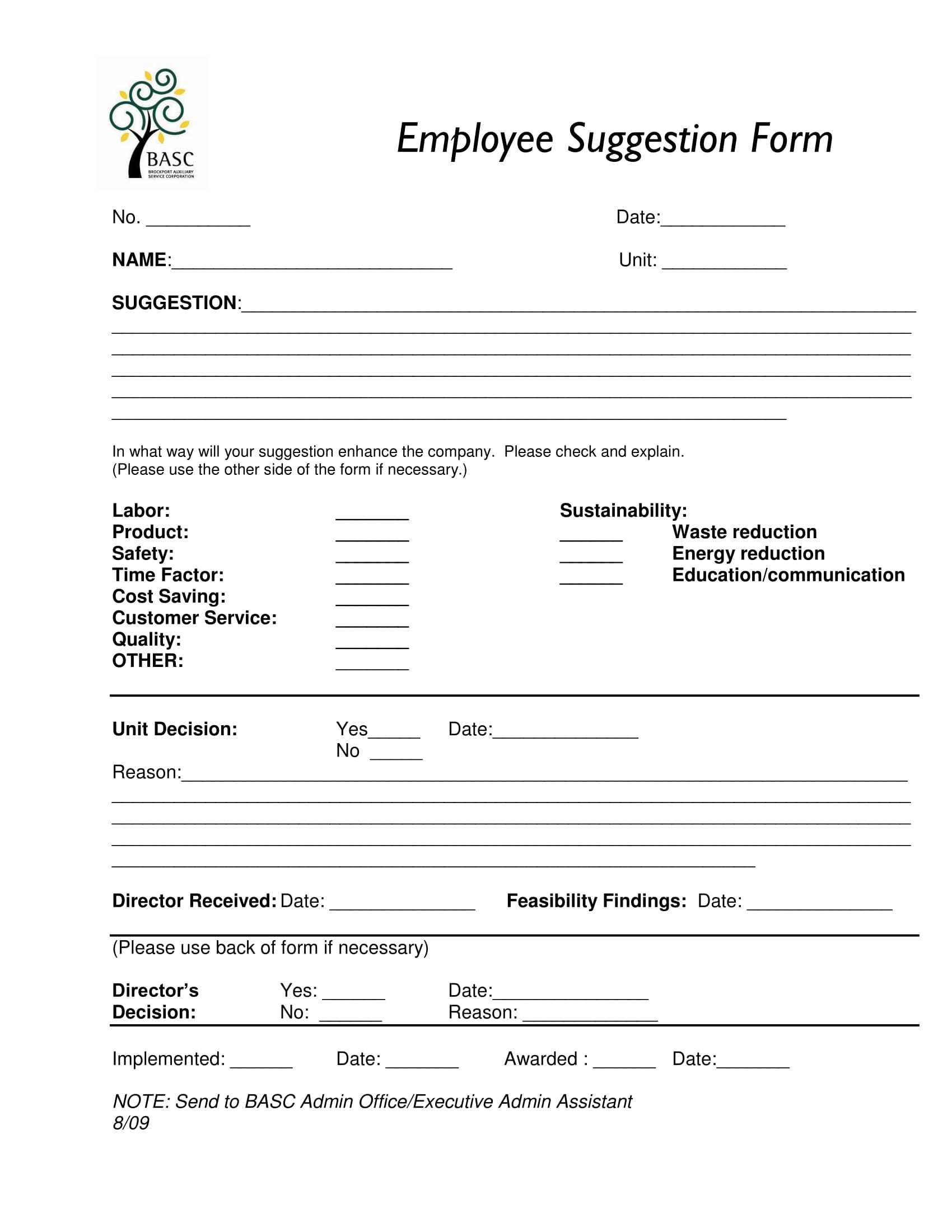 Free 14+ Employee Suggestion Forms In Ms Word | Excel | Pdf Inside Word Employee Suggestion Form Template