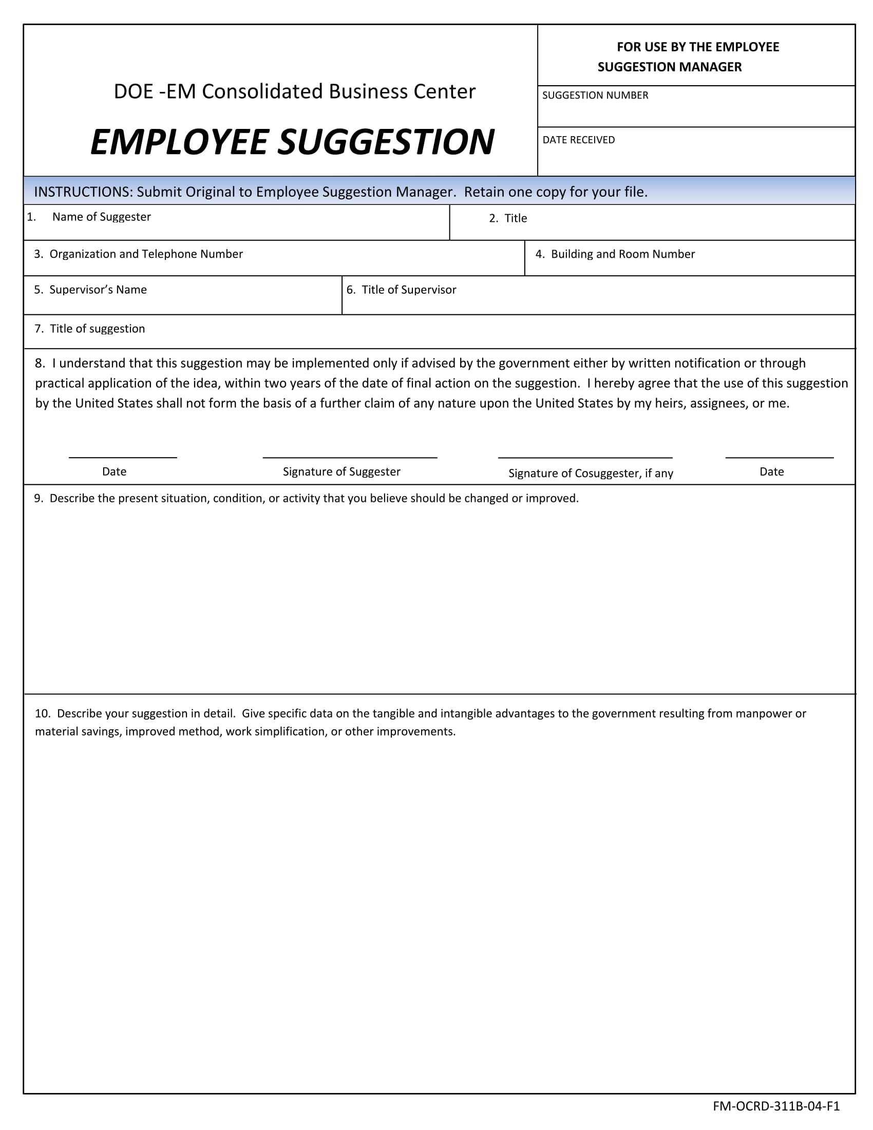 Free 14+ Employee Suggestion Forms In Ms Word | Excel | Pdf Throughout Word Employee Suggestion Form Template