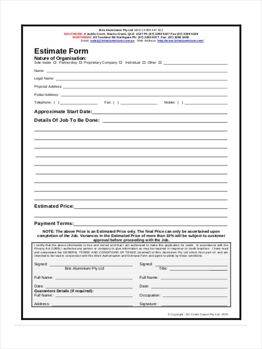 Free 39+ Sample Estimate Forms | Pdf Regarding Blank Estimate Form Template