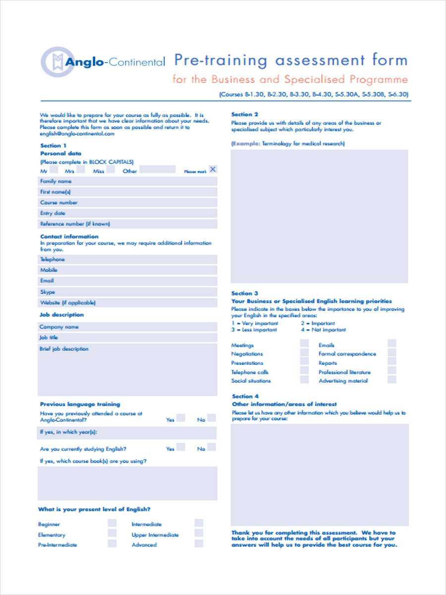Free 5+ Pre Training Assessment Forms In Pdf In Training Evaluation Report Template