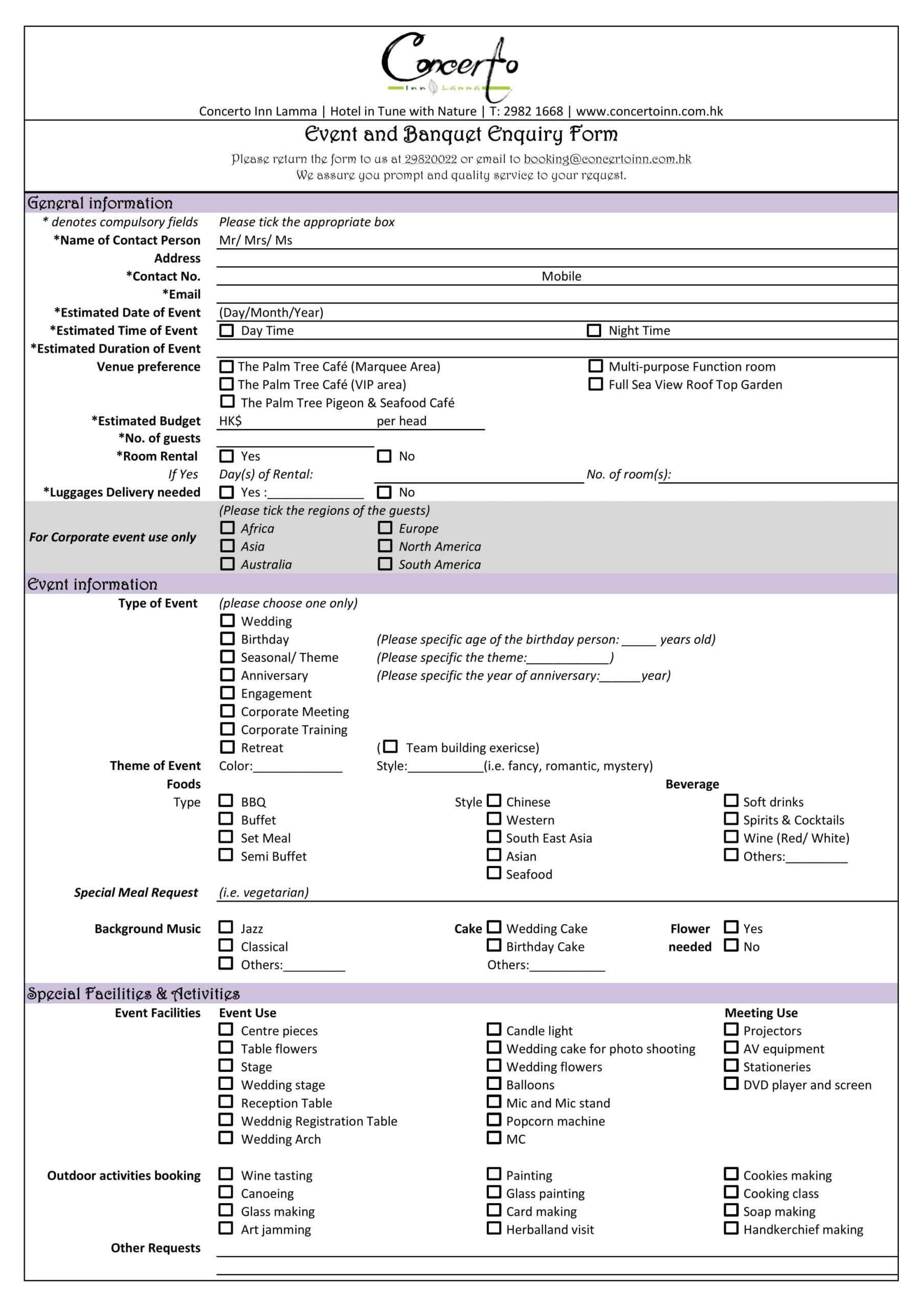 Free 5+ Restaurant Enquiry Forms In Pdf With Regard To Enquiry Form Template Word