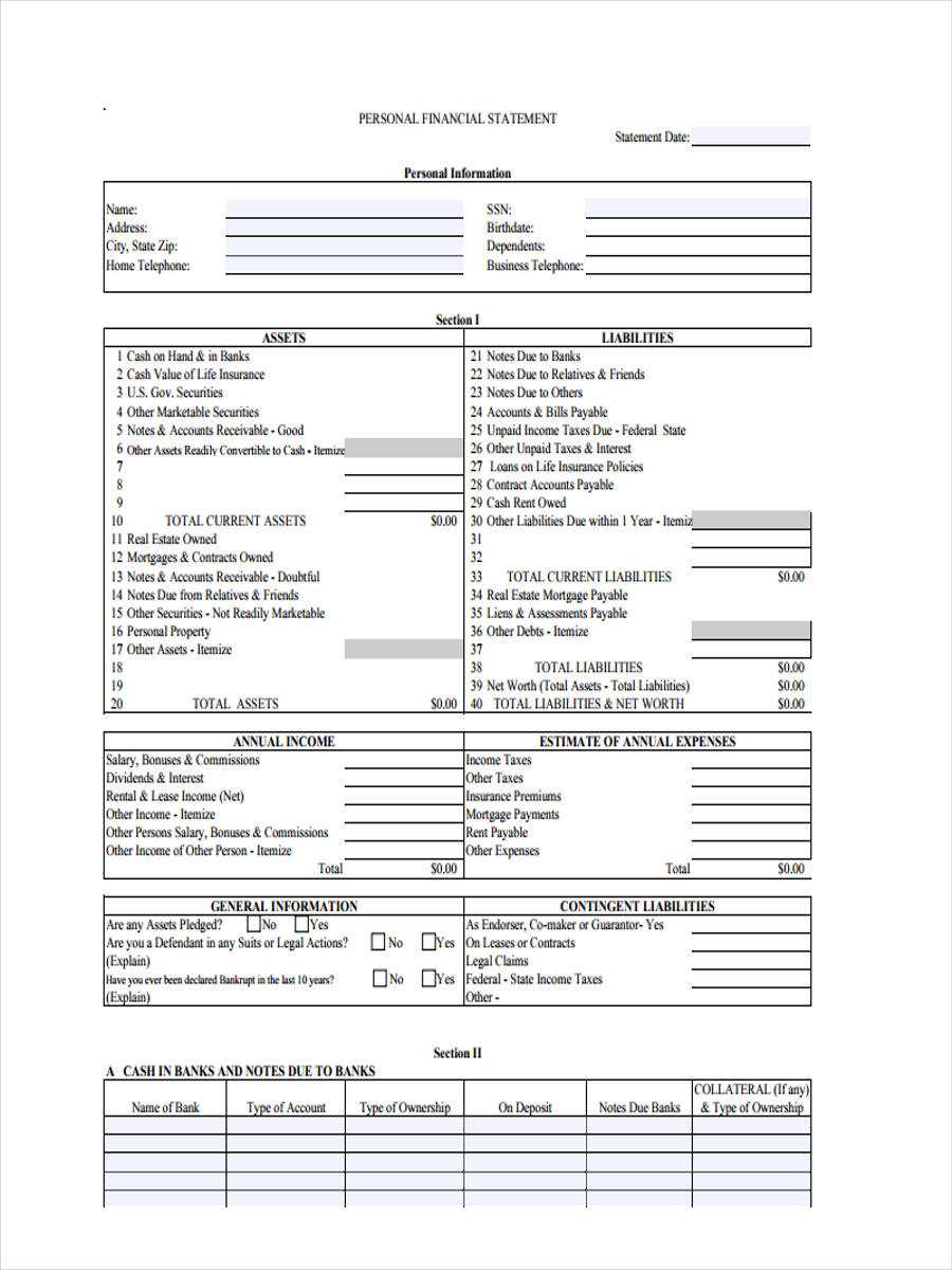 Free 7+ Personal Financial Statement Forms In Pdf Inside Blank Personal Financial Statement Template