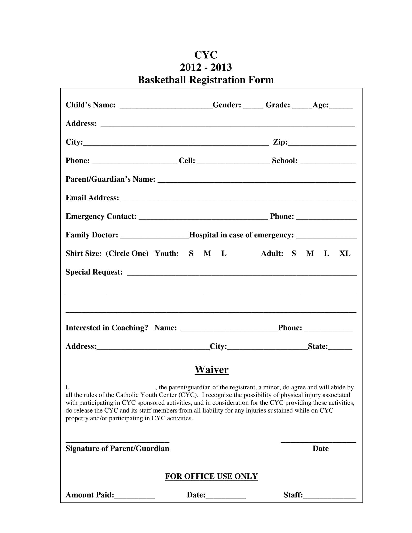 Free 9+ Basketball Registration Forms In Pdf In School Registration Form Template Word