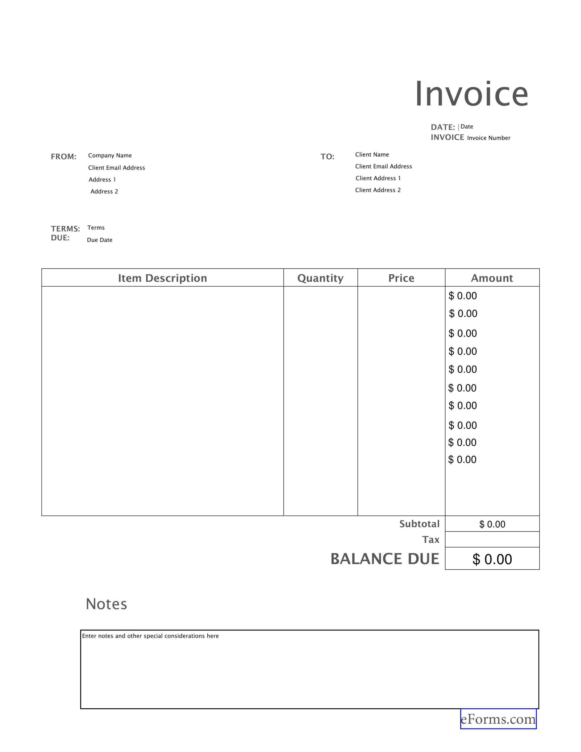 Free Blank Invoice Templates – Pdf | Eforms – Free Fillable Inside Free Downloadable Invoice Template For Word