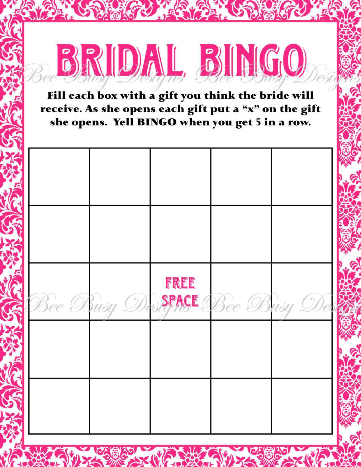 Free Bridal Bingo Template ] - Bridal Shower Bingo Template Throughout Blank Bridal Shower Bingo Template