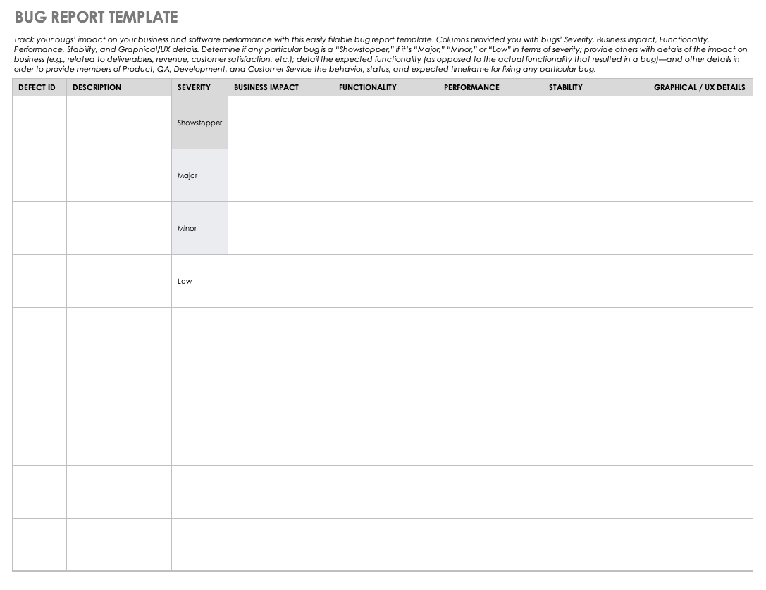 Free Bug Report Templates And Forms | Smartsheet For Software Problem Report Template