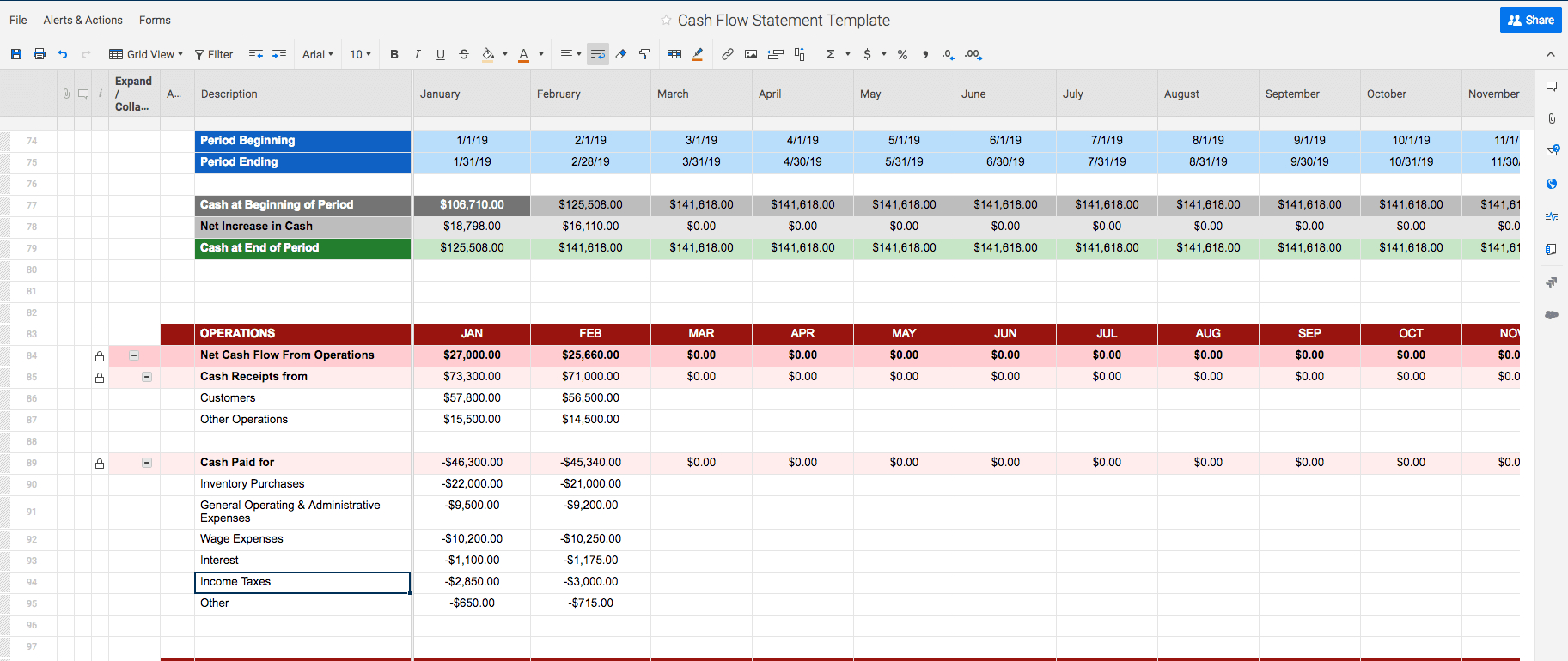 Free Cash Flow Statement Templates | Smartsheet Within Cash Position Report Template