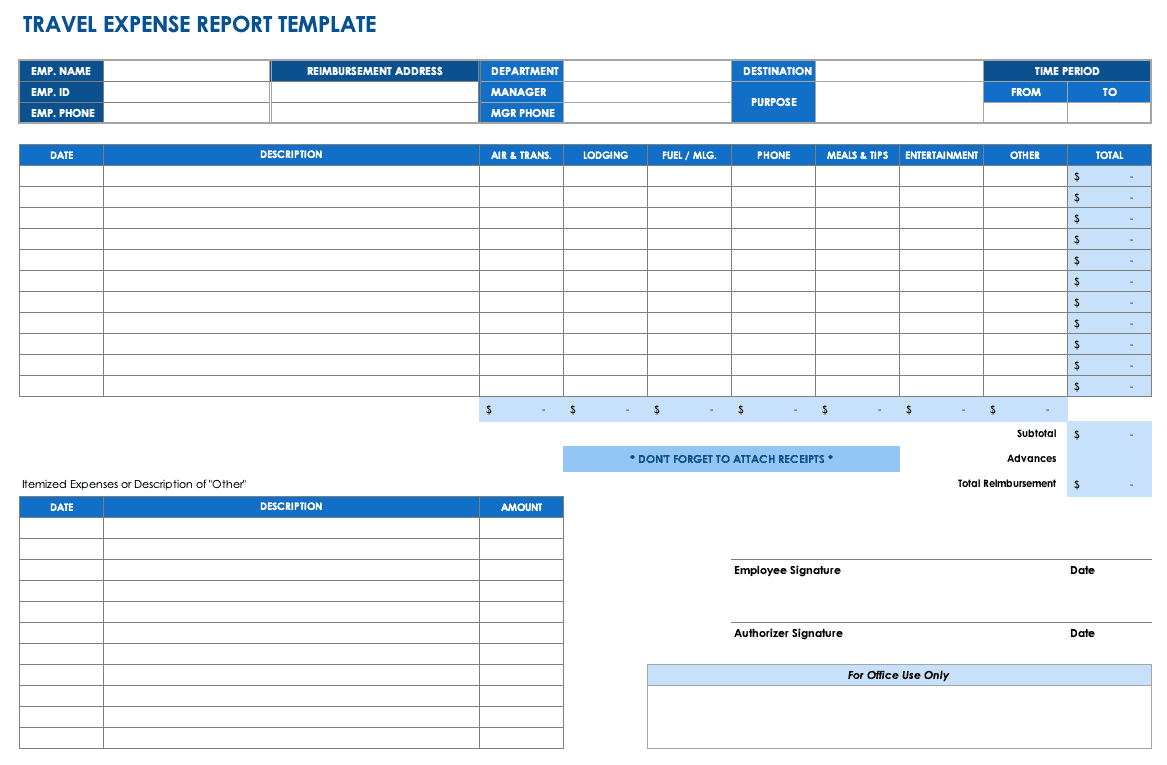 Free Expense Report Templates Smartsheet Intended For Expense Report Template Xls