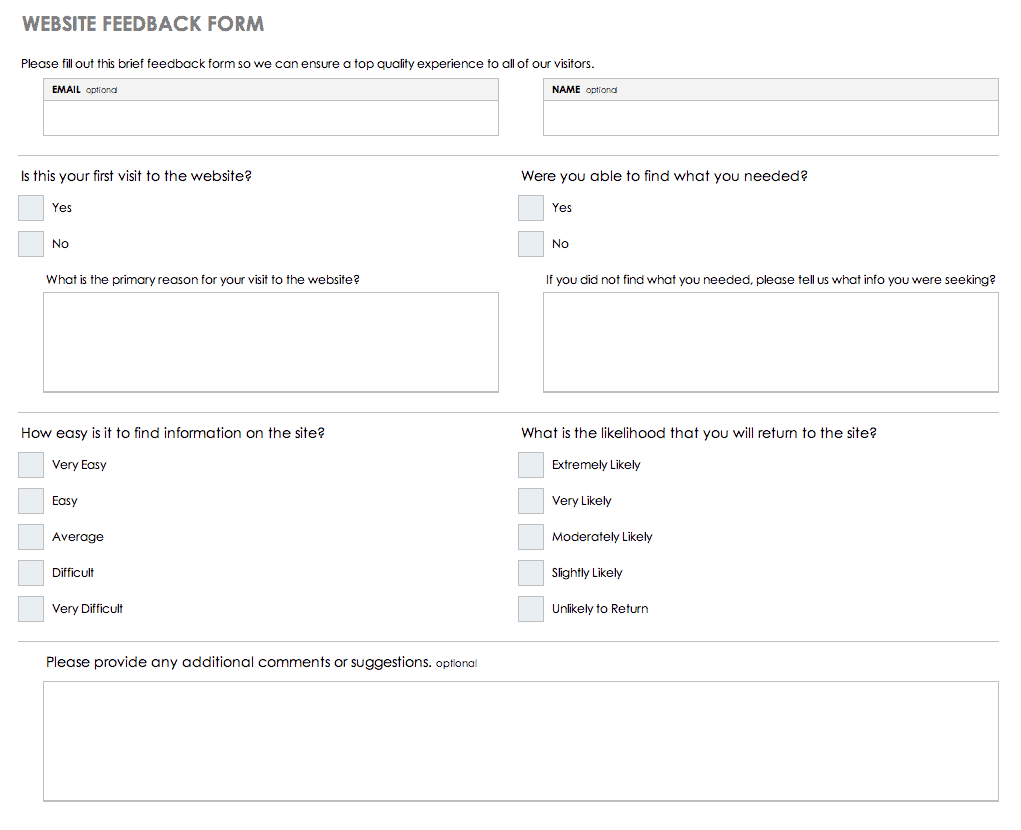 Free Feedback Form Templates | Smartsheet Regarding Student Feedback Form Template Word