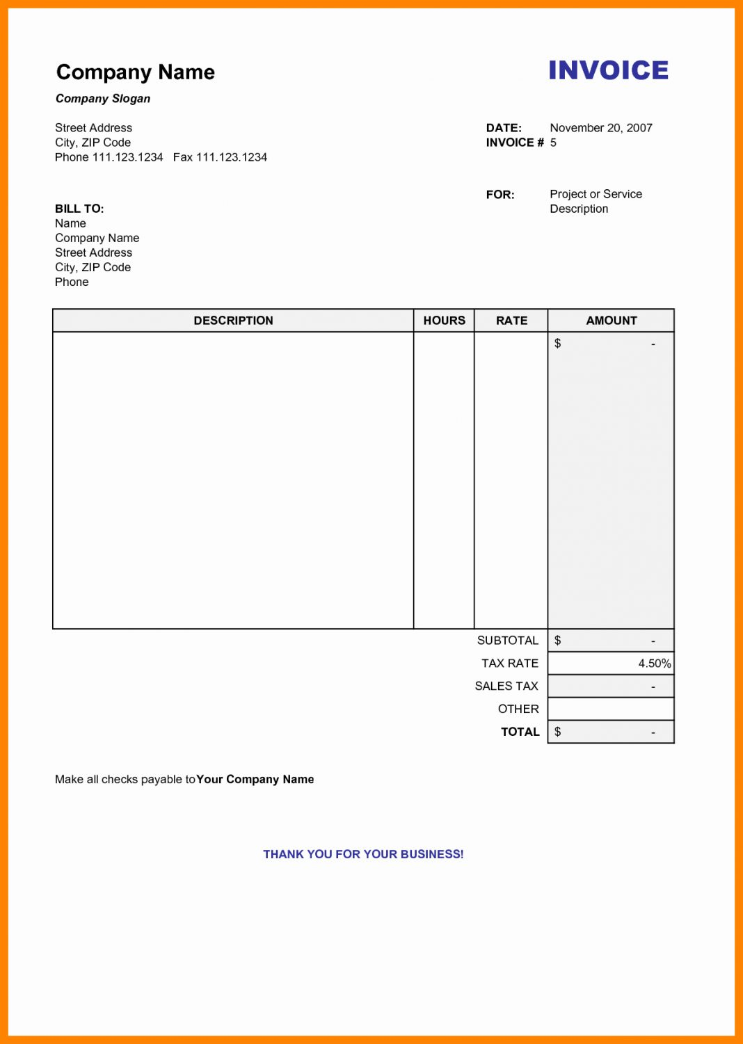 Free Intable Business Invoice Template Format In Microsoft In Free Printable Invoice Template Microsoft Word