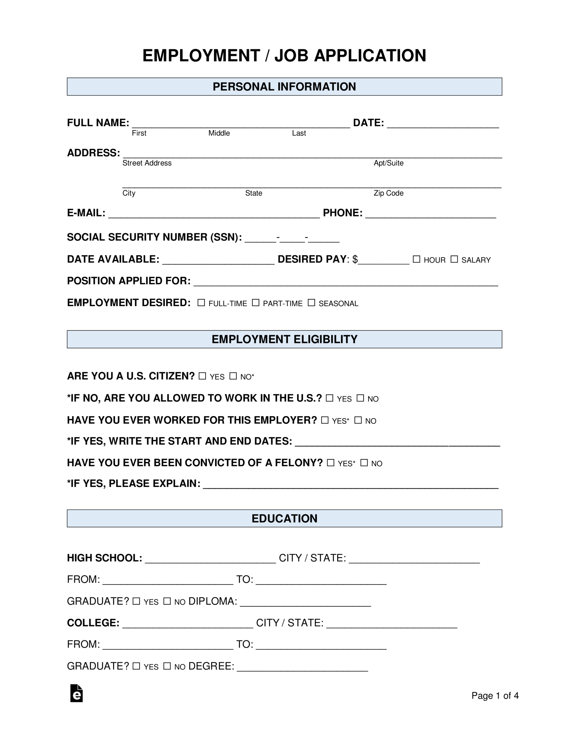 Free Job Application Form – Standard Template – Word | Pdf Inside Job Application Template Word Document