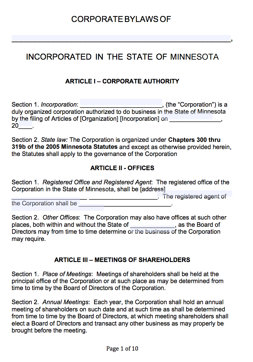 Free Minnesota Corporate Bylaws Template | Pdf | Word | Throughout Corporate Bylaws Template Word