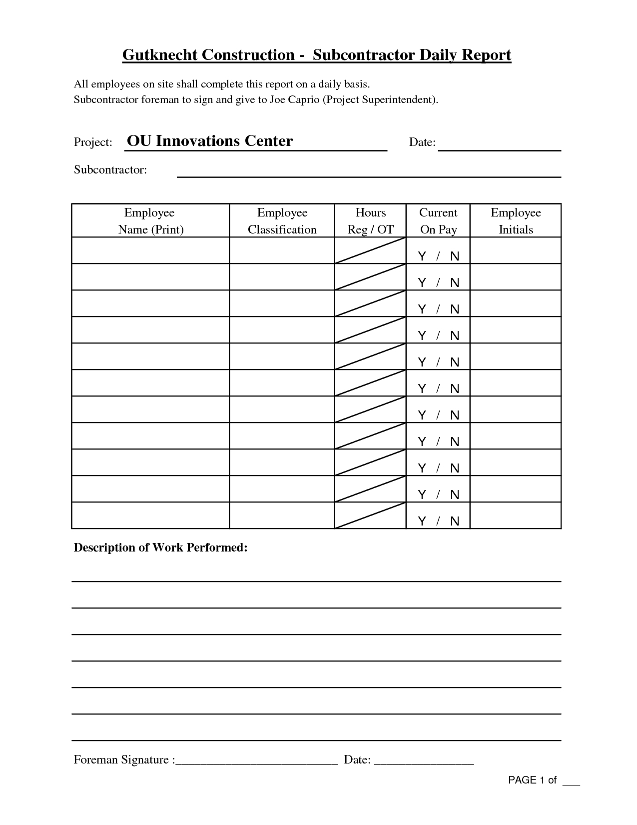 Free Printable Construction Daily Work Report Template Pertaining To Employee Daily Report Template