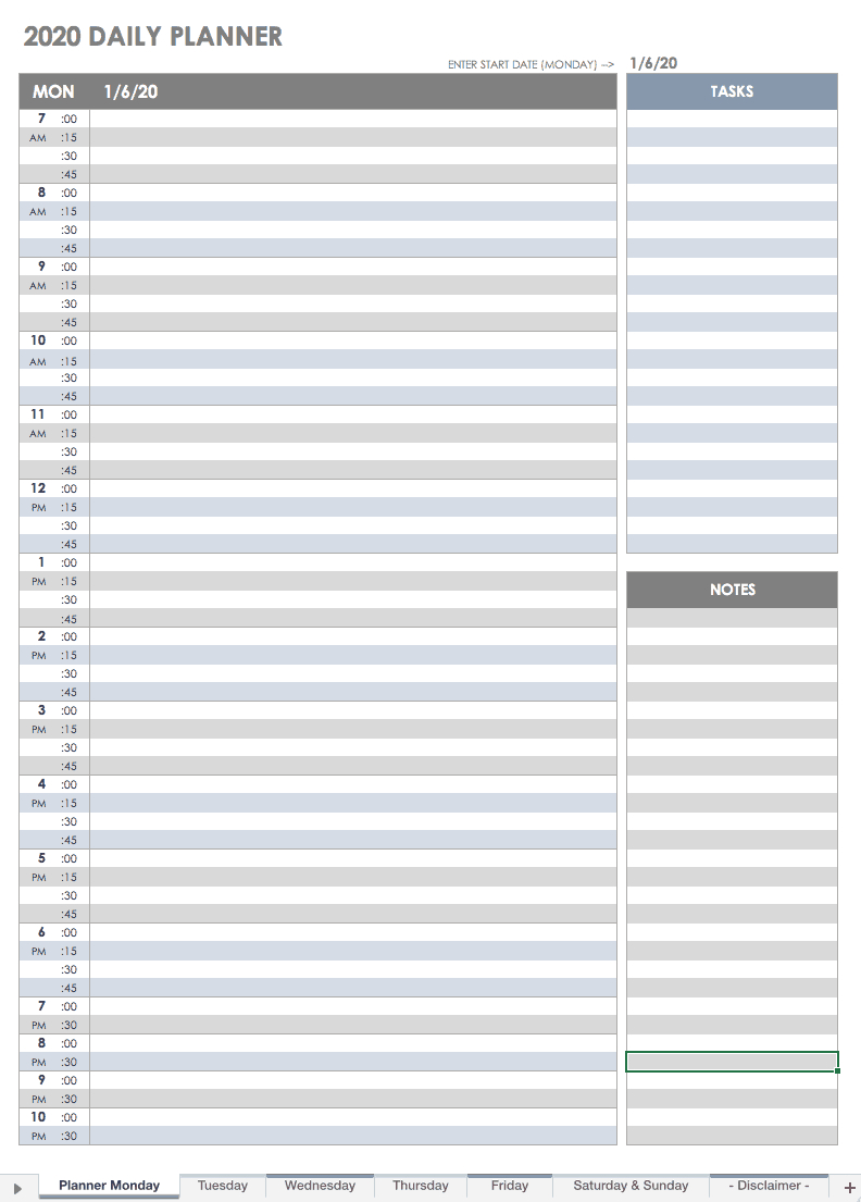Free Printable Daily Calendar Templates | Smartsheet In Printable Blank Daily Schedule Template