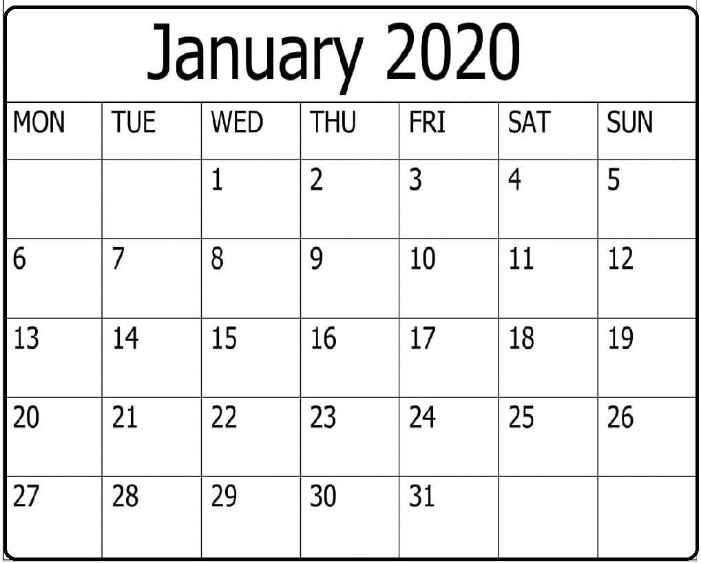 Free Printable January 2020 Calendar Word Template – Free Intended For Blank Word Wall Template Free