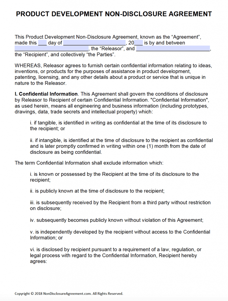 Free Product Development Non Disclosure Agreement (Nda With Regard To Nda Template Word Document