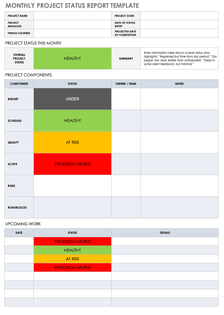 Free Project Report Templates | Smartsheet Within One Page Status Report Template