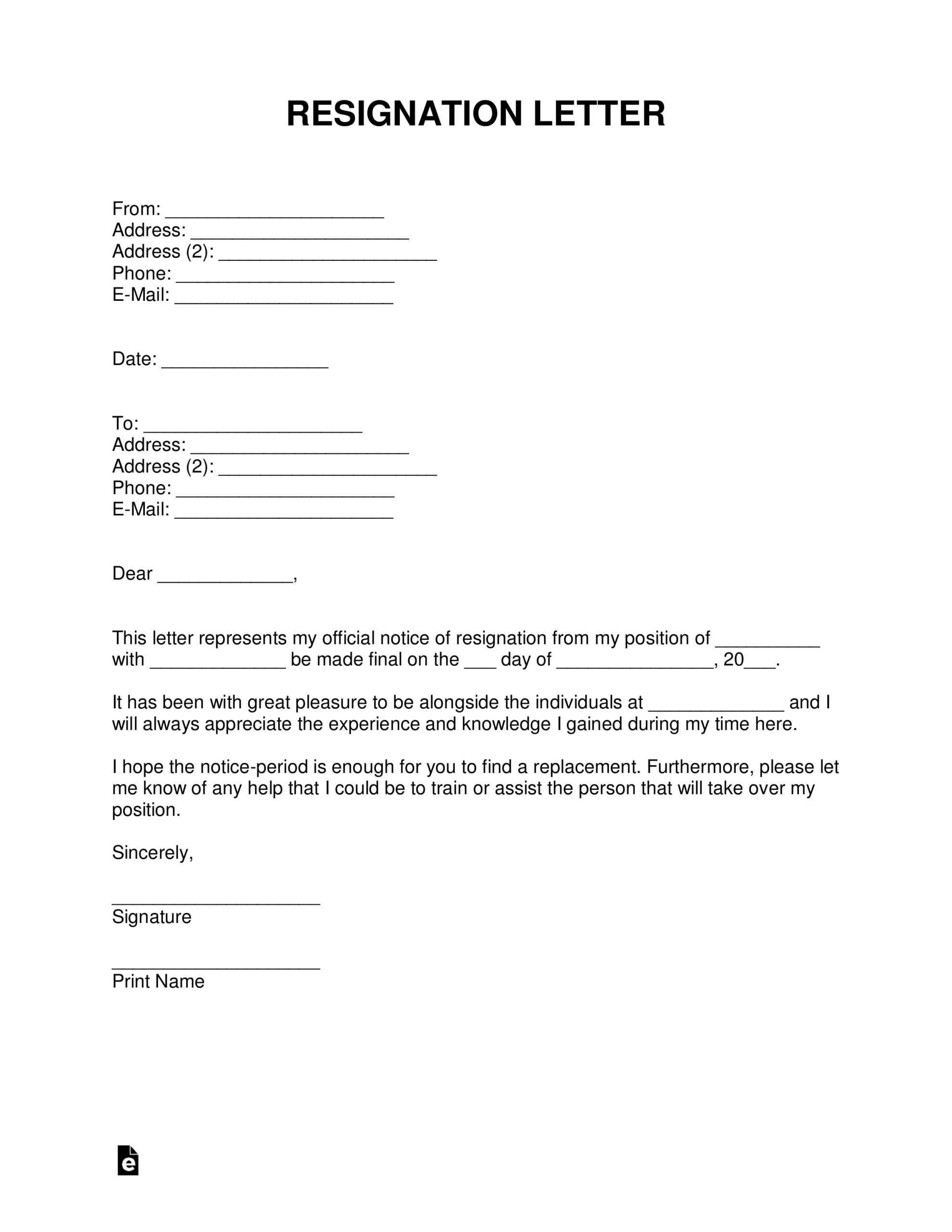 Free Resignation Letters | Templates & Samples - Pdf | Word Intended For Two Week Notice Template Word