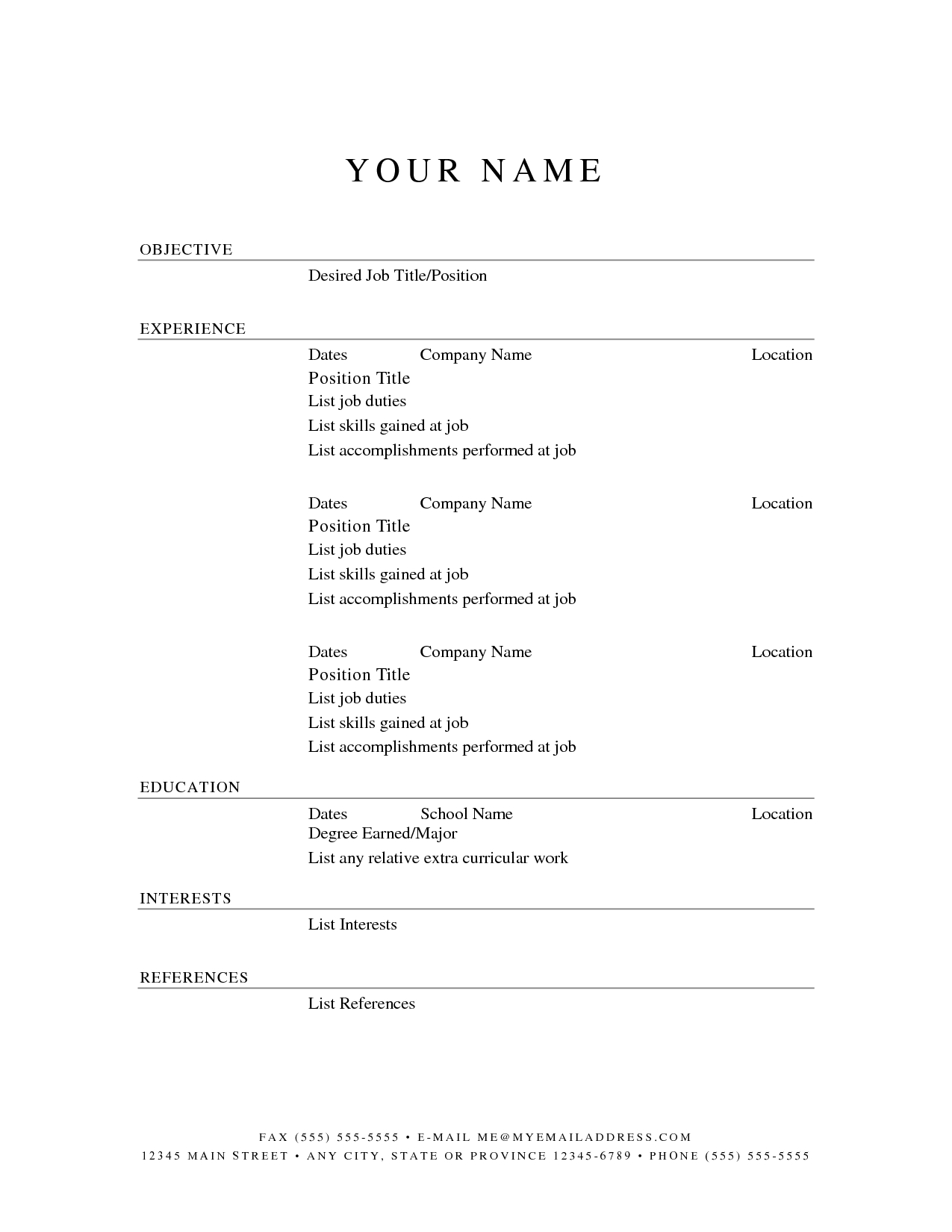 Free Resume Examples To Print - Horizonconsulting.co With Free Printable Resume Templates Microsoft Word