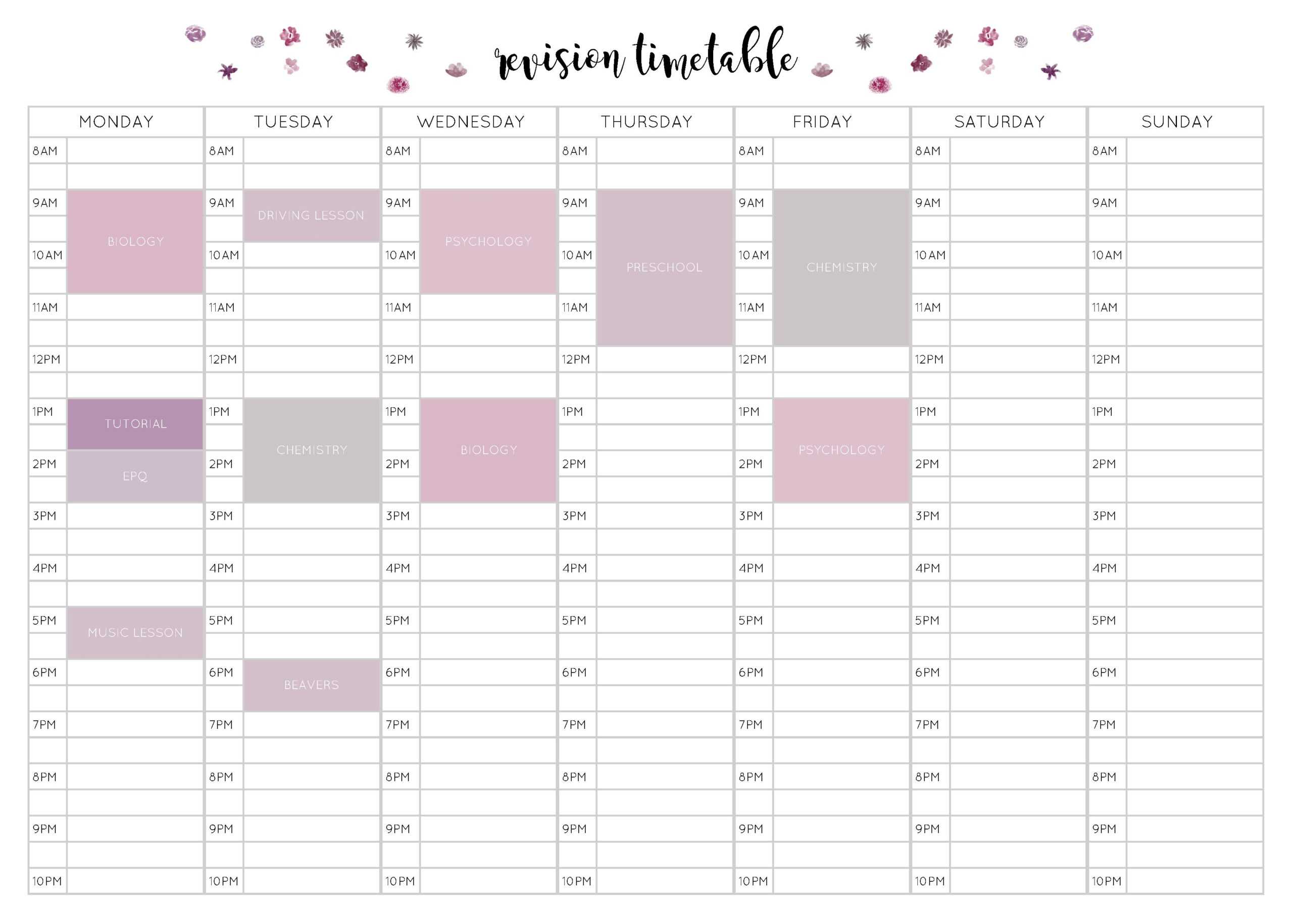 Free Revision Timetable Printable – Emily Studies Pertaining To Blank Revision Timetable Template