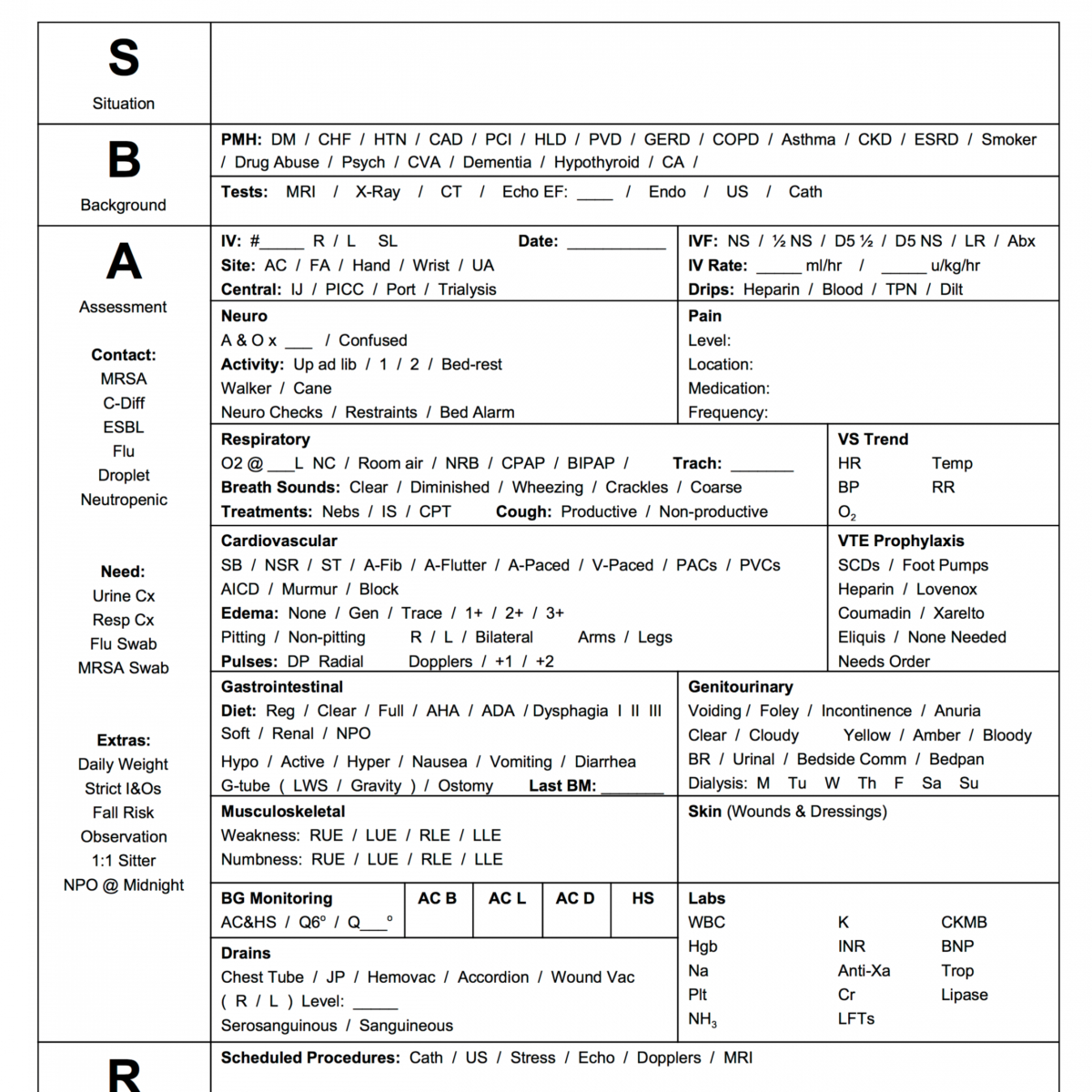 Free The Best Sbar & Brain Free Nursing Report Sheets For Med Surg Report Sheet Templates