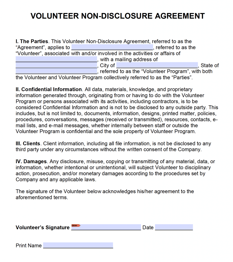 Free Volunteer Non Disclosure Agreement (Nda) | Pdf | Word Pertaining To Nda Template Word Document