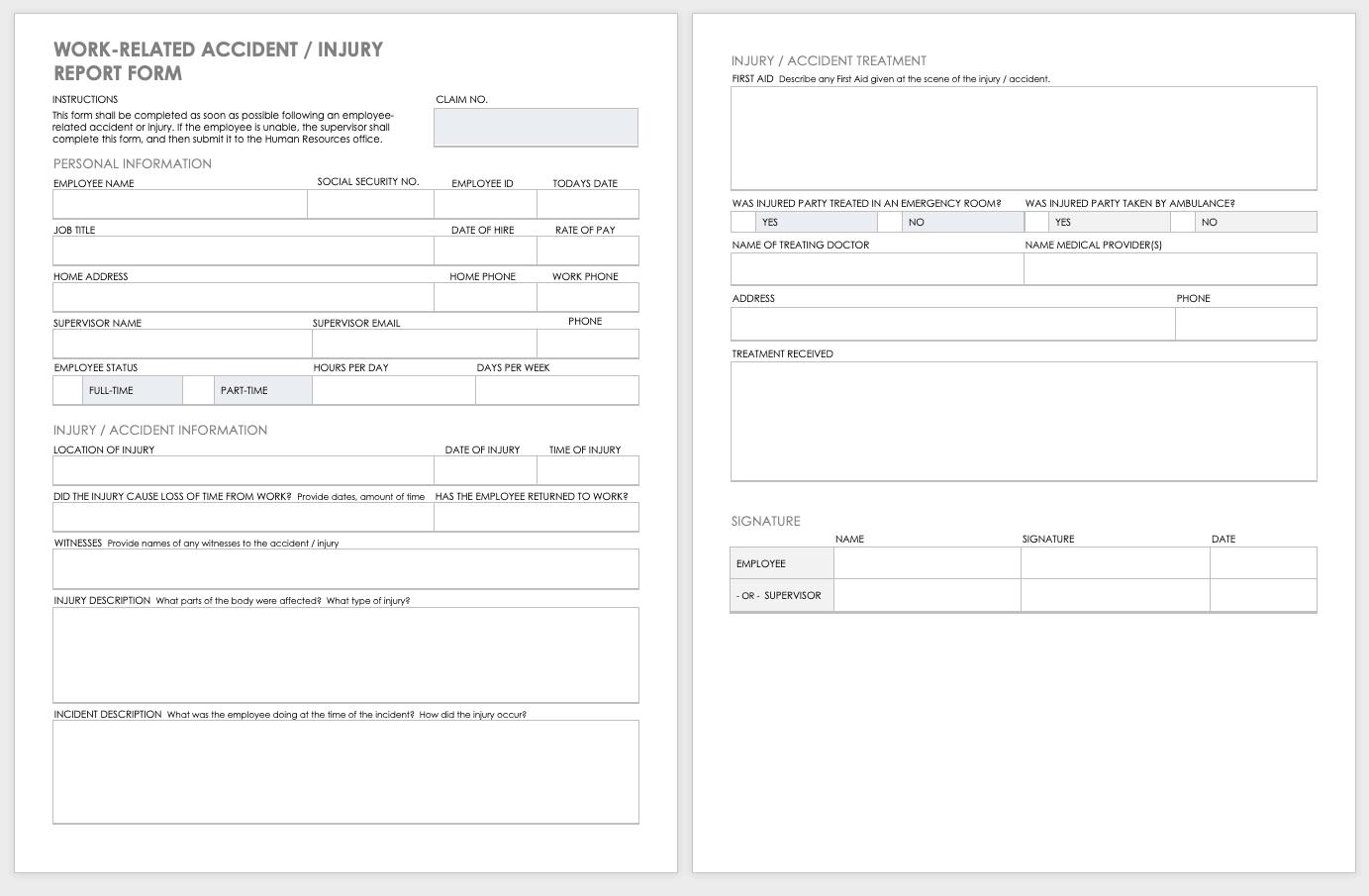 Free Workplace Accident Report Templates | Smartsheet Throughout Injury Report Form Template