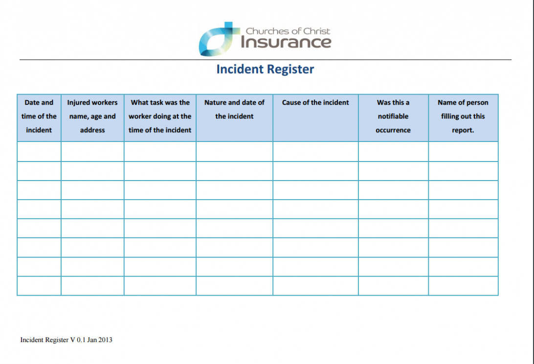 General Incident Report Form Template Uk Qld Victoria Word For Incident Report Register Template