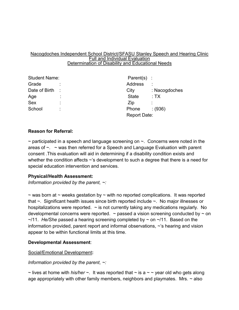 Head Start Evaluation Template Intended For Speech And Language Report Template