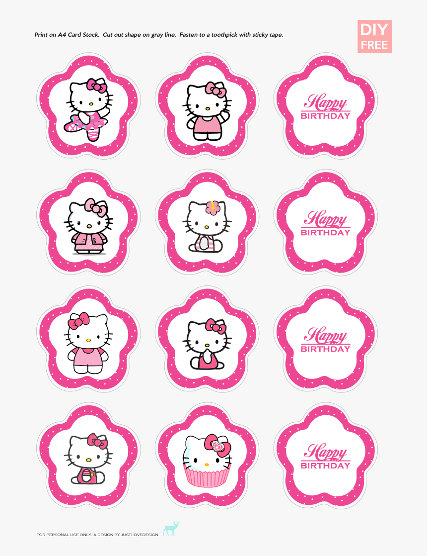 Hello Kitty Cupcake Topper Template, Hd Png Download – Kindpng Inside Hello Kitty Birthday Banner Template Free