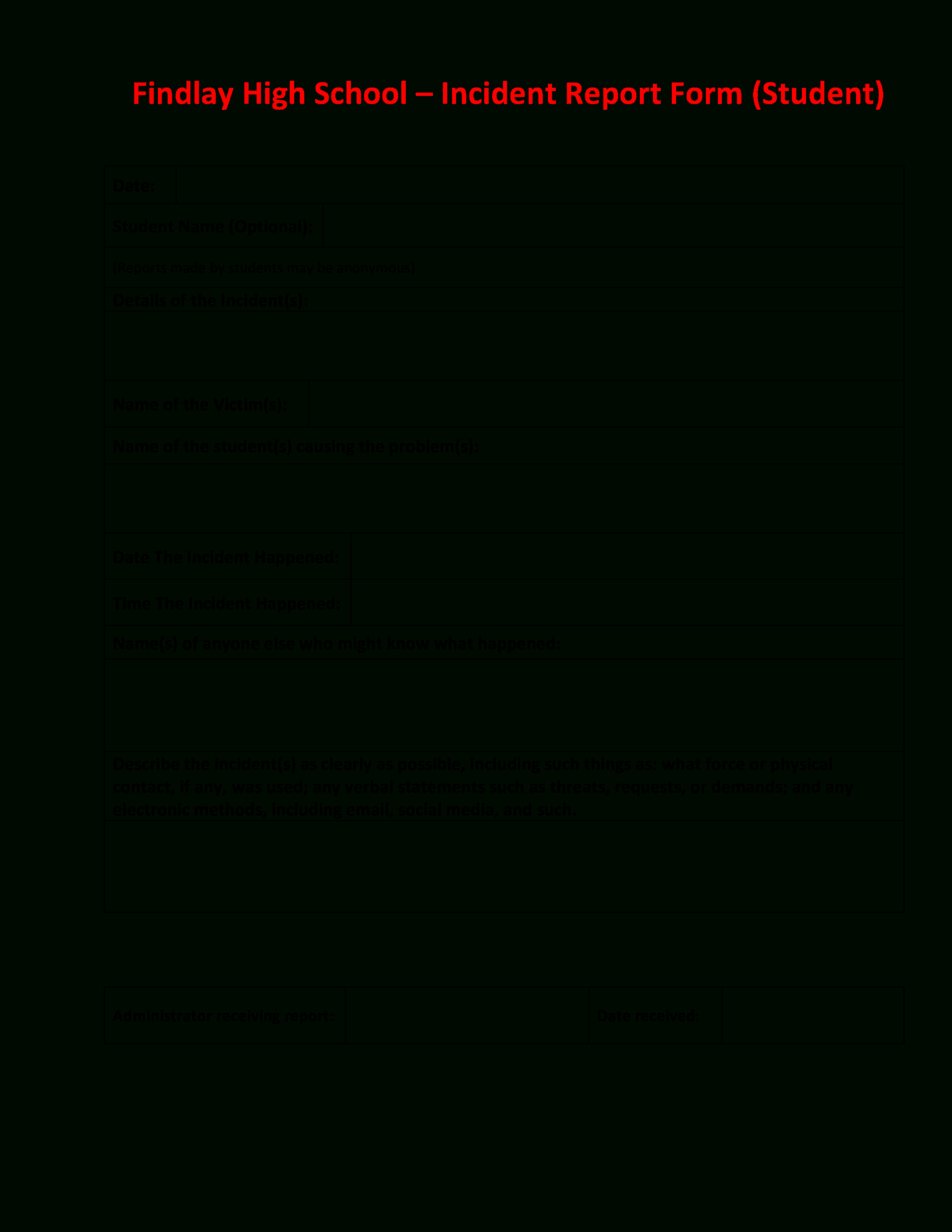 High School Incident Report | Templates At Throughout School Incident Report Template