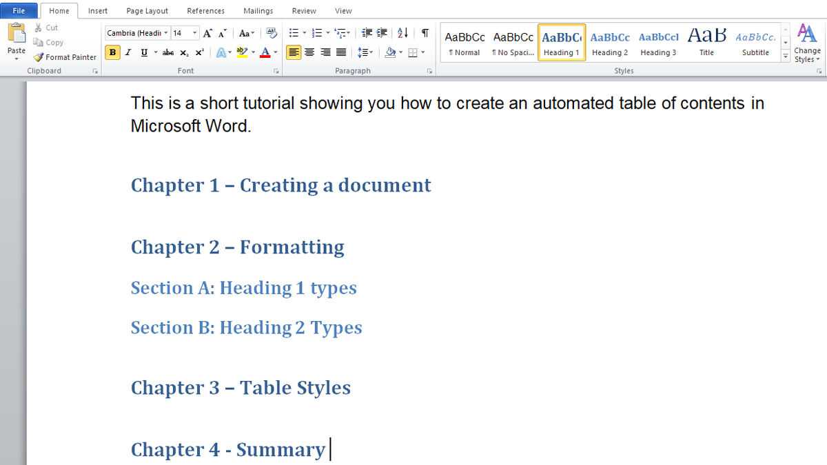 How To Make Automated Table Of Contents In Microsoft Word Pertaining To Contents Page Word Template