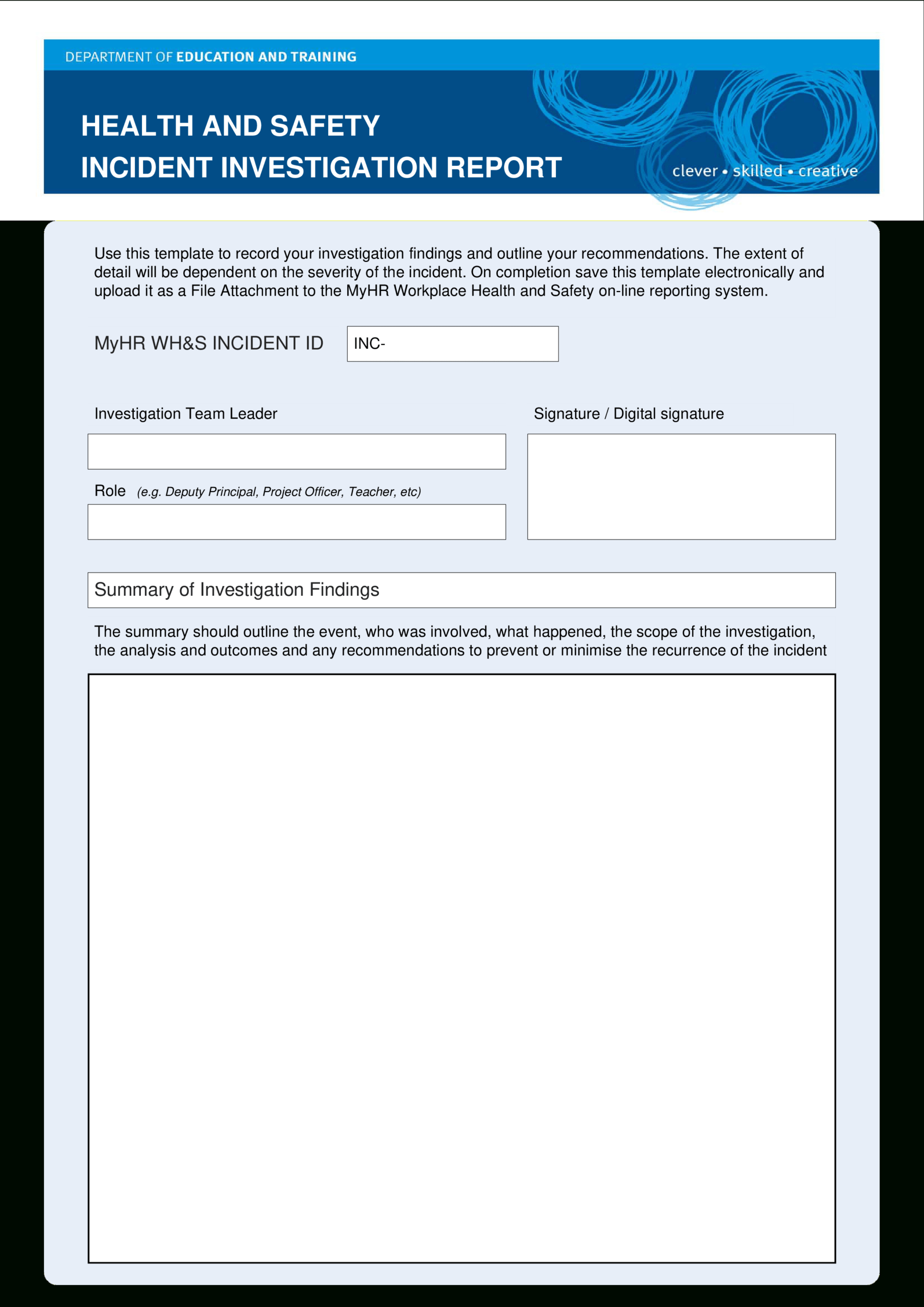 Hse Health Safety Incident Investigation Report | Templates At With Regard To Hse Report Template