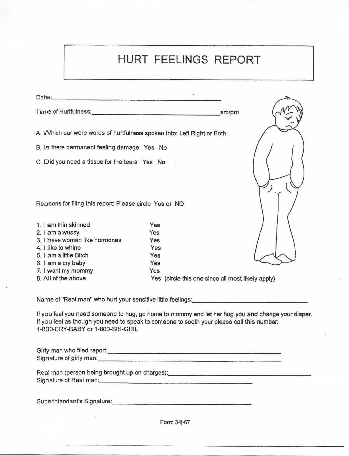 Hurt Form With Regard To Hurt Feelings Report Template