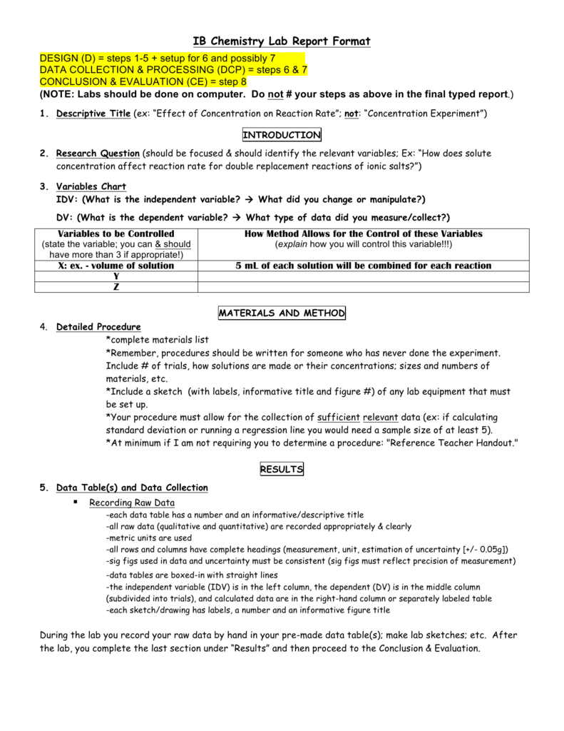 Ib Chemistry Lab Report Format For Chemistry Lab Report Template