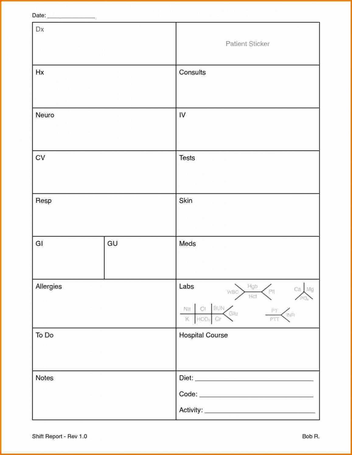 Icu Nursing Report Sheet Template For Icu Report Template