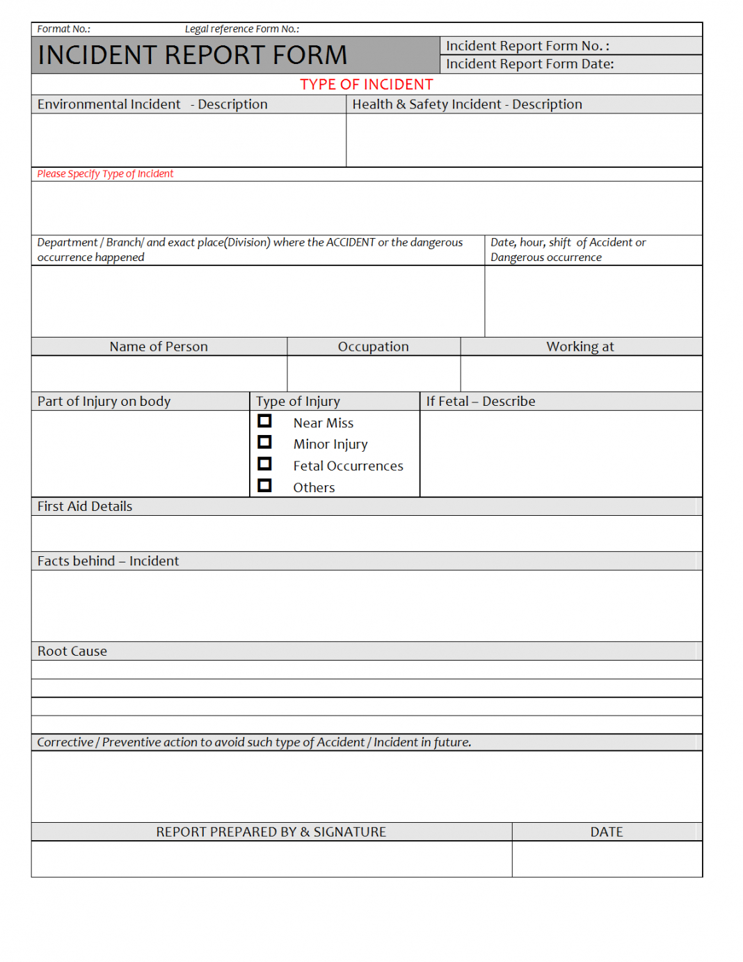 Incident Report Form Employee Template Example Sample Letter With Regard To Incident Report Form Template Doc