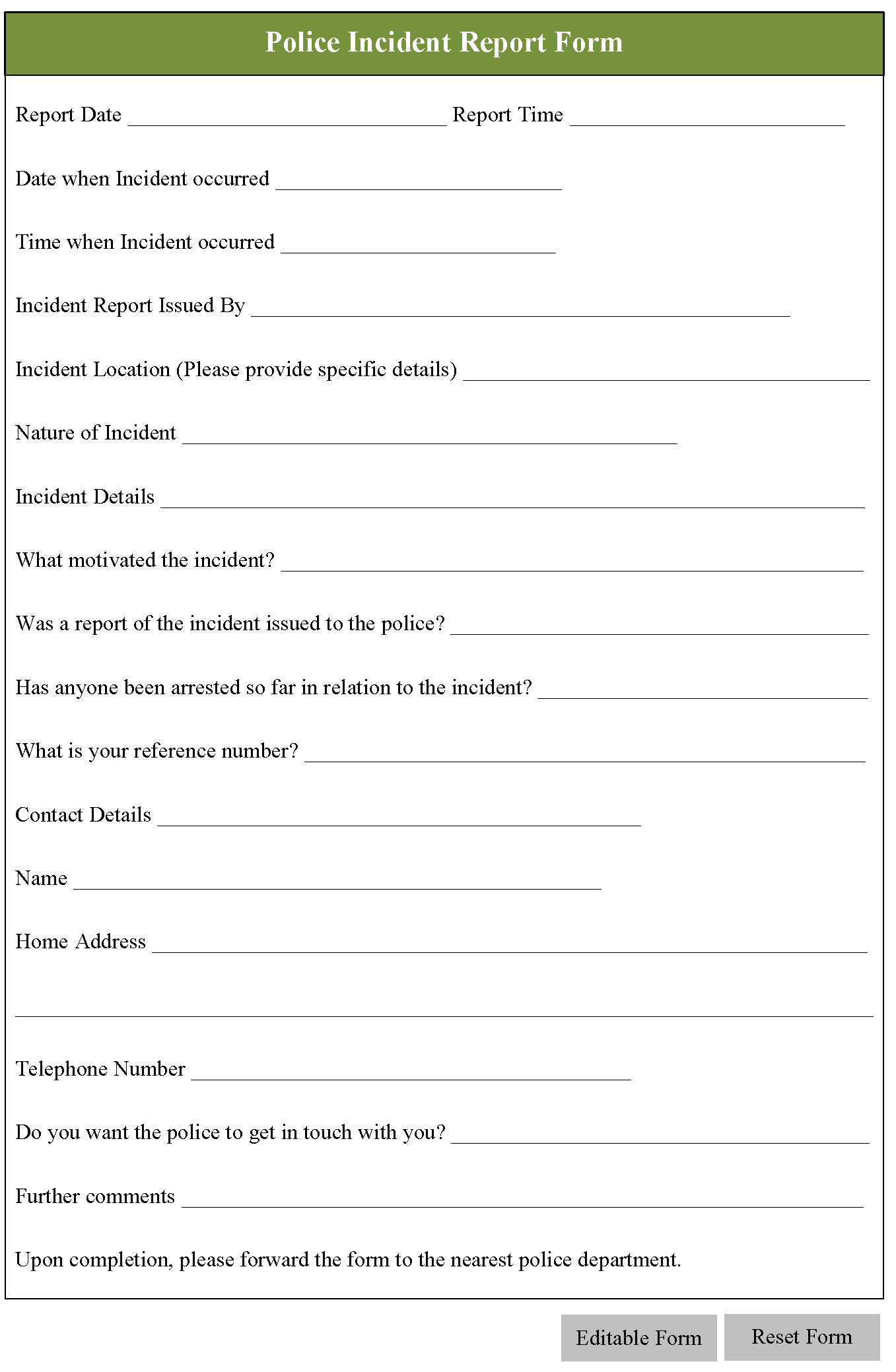 Incident Report Template Nz ] – Incident Accident Report Intended For Police Incident Report Template