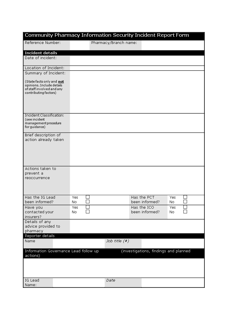 Information Security Incident Report Template | Templates At In Computer Incident Report Template