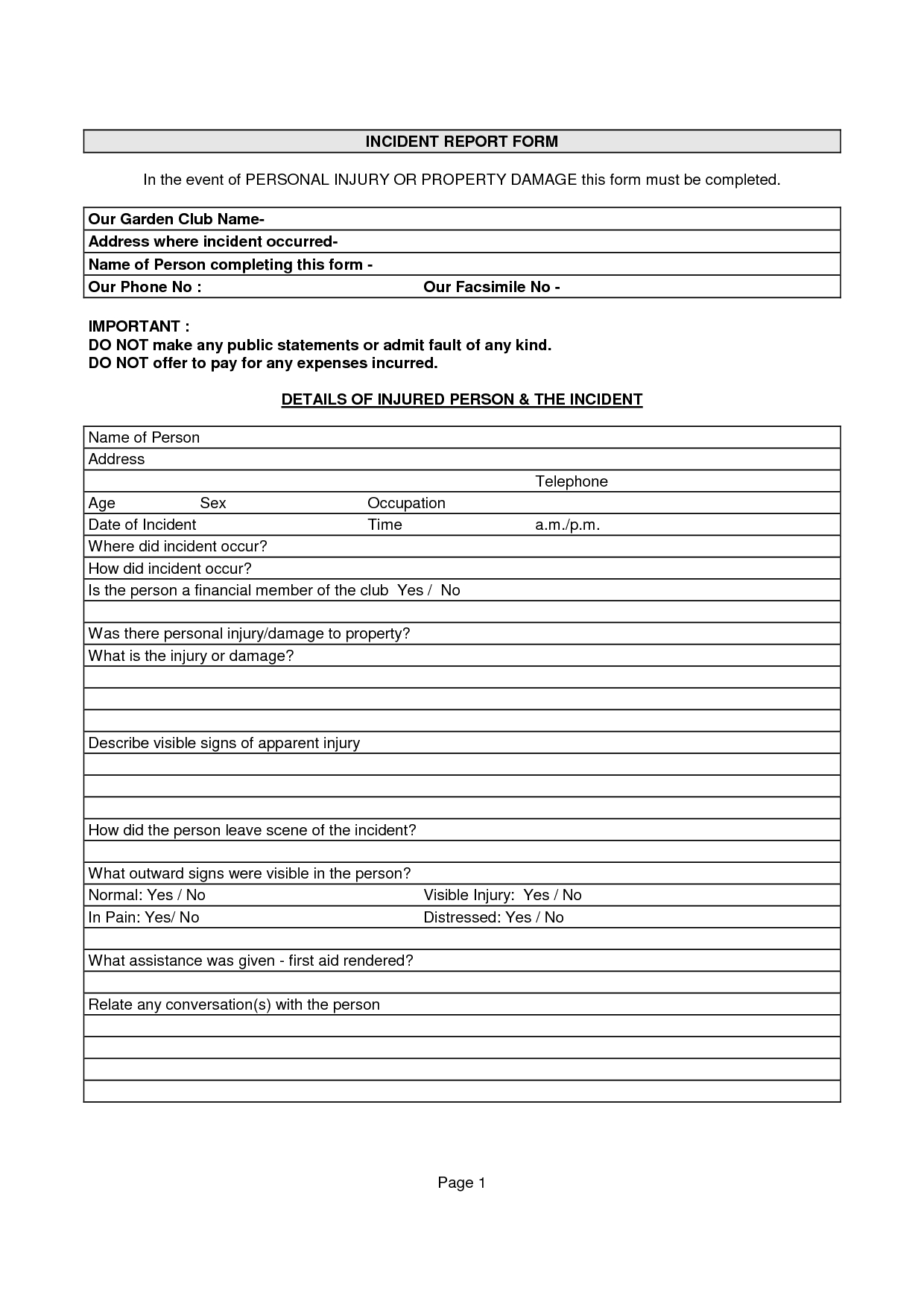 Injury Incident Report Template Word Form Example Work With Fault Report Template Word
