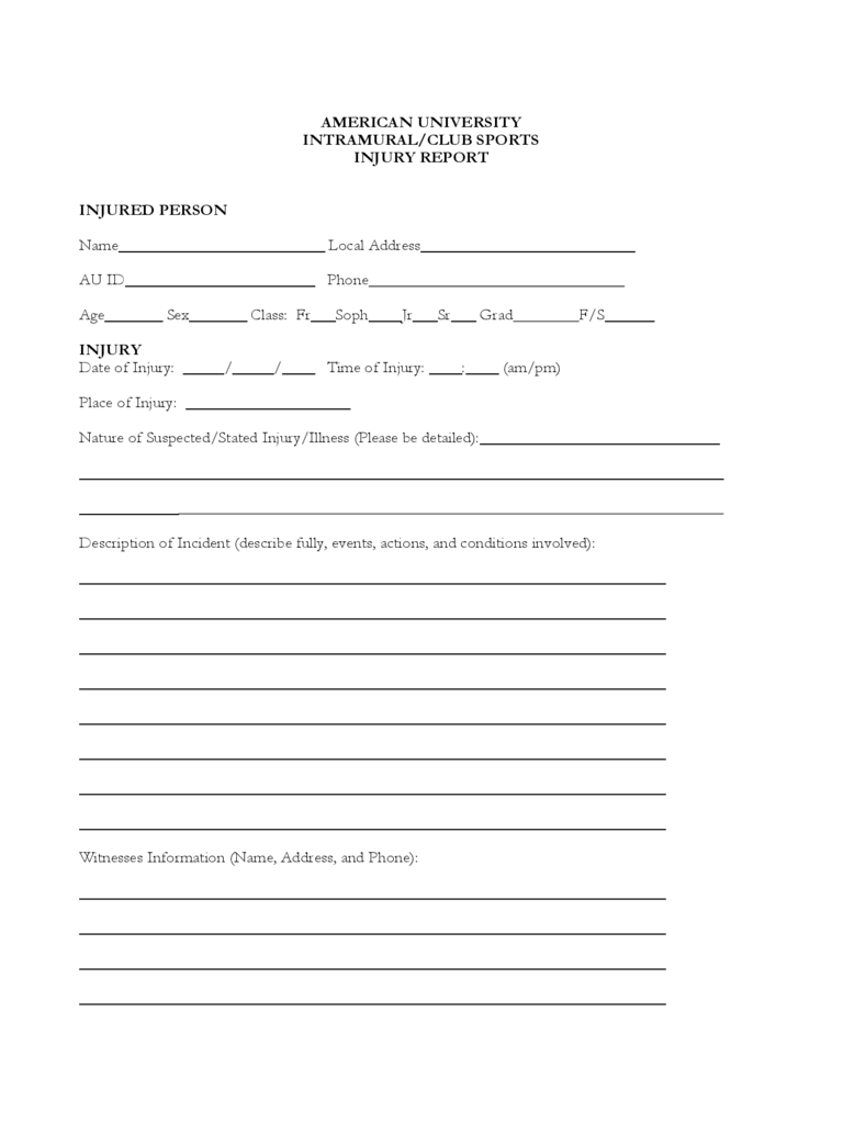 Injury Report Form – 3 Free Templates In Pdf, Word, Excel With Injury Report Form Template